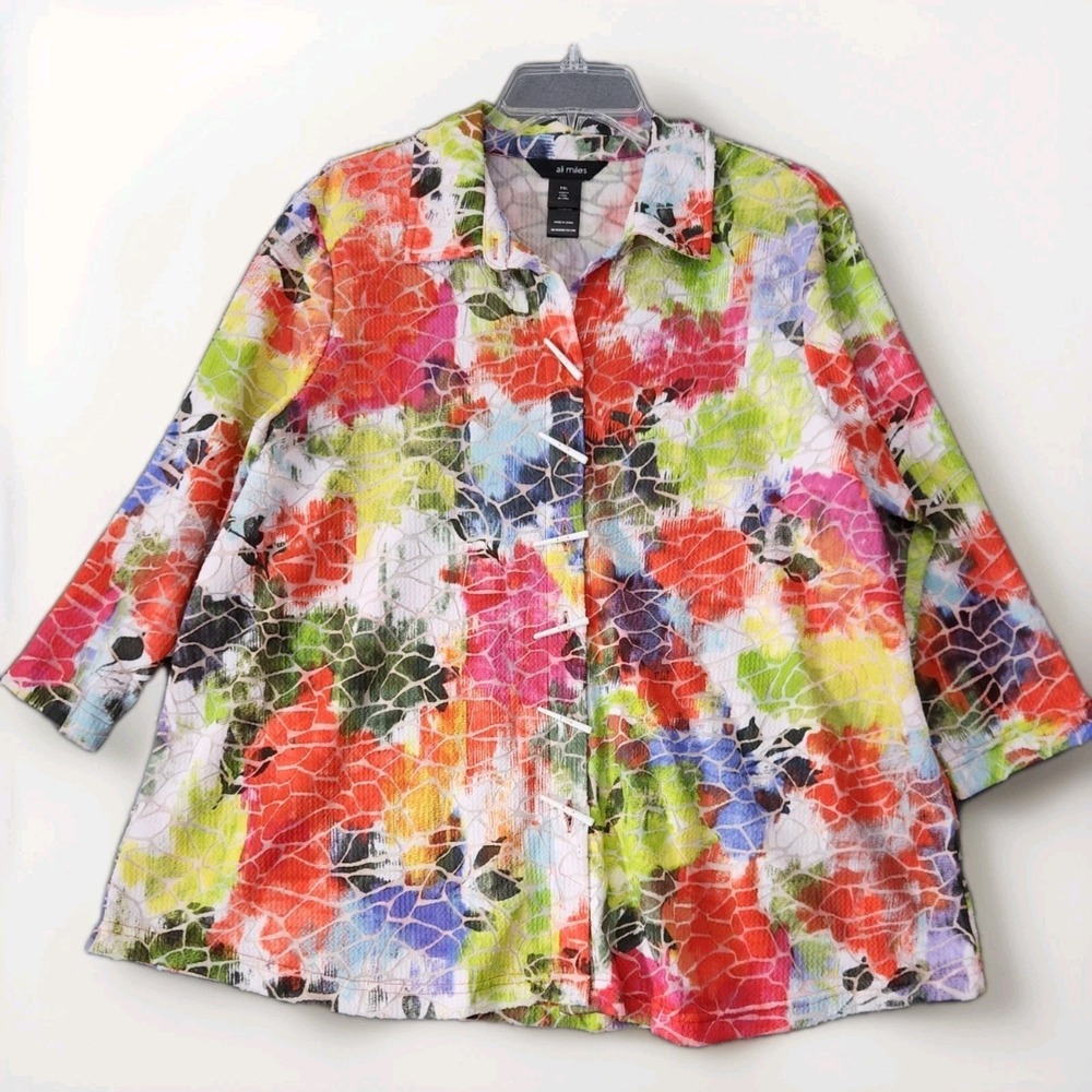 Ali Miles PXL‎ Wearable Art Patchwork Blouse Shirt Top Artsy Oversized Colorful